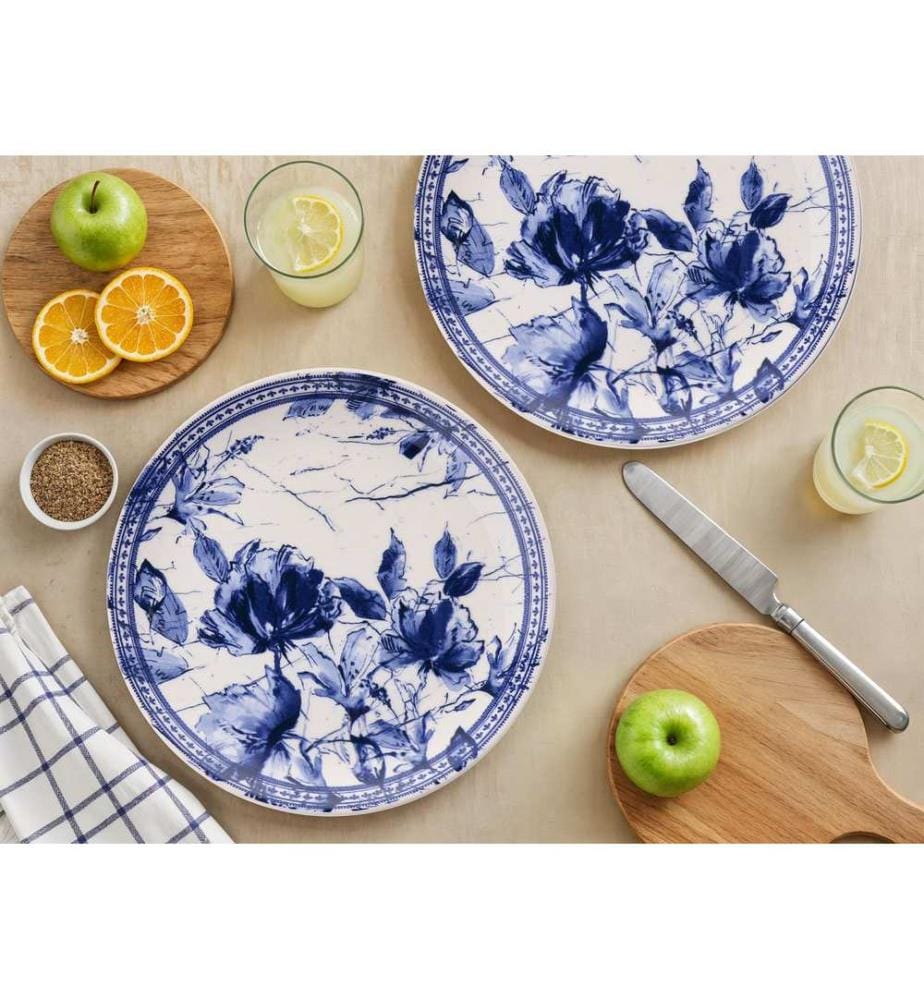 Set d'assiettes de service, 6 pièces, bleu, blanc, 100% CERAMIC