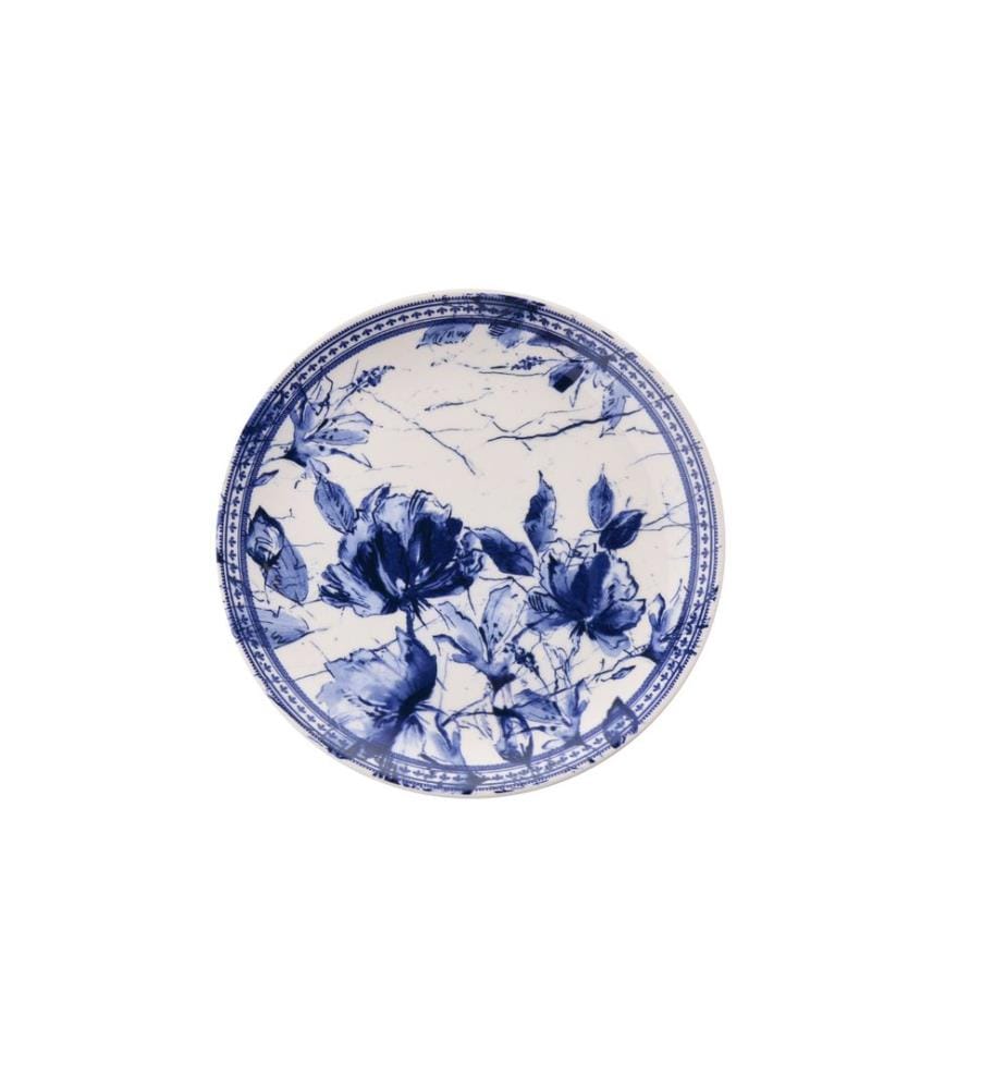 Set d'assiettes de service, 6 pièces, bleu, blanc, 100% CERAMIC