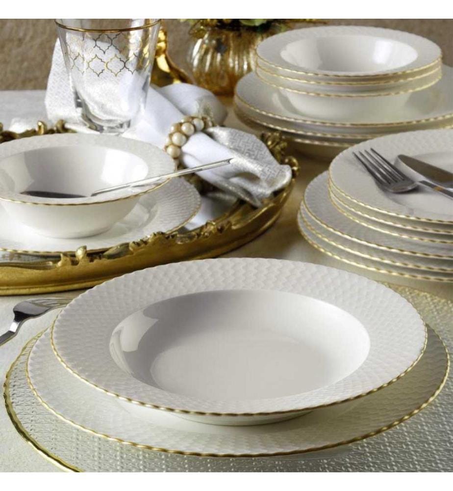 Service de table, 24 pièces, blanc, or, porcelaine