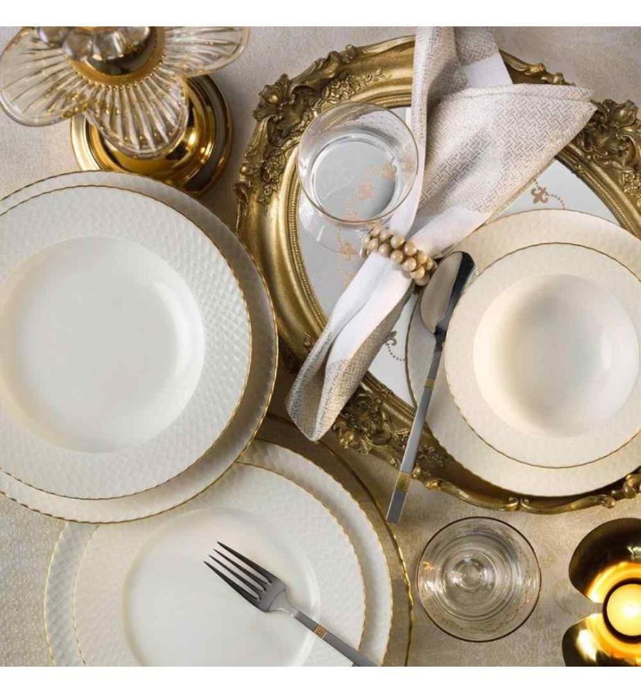 Service de table, 24 pièces, blanc, or, porcelaine