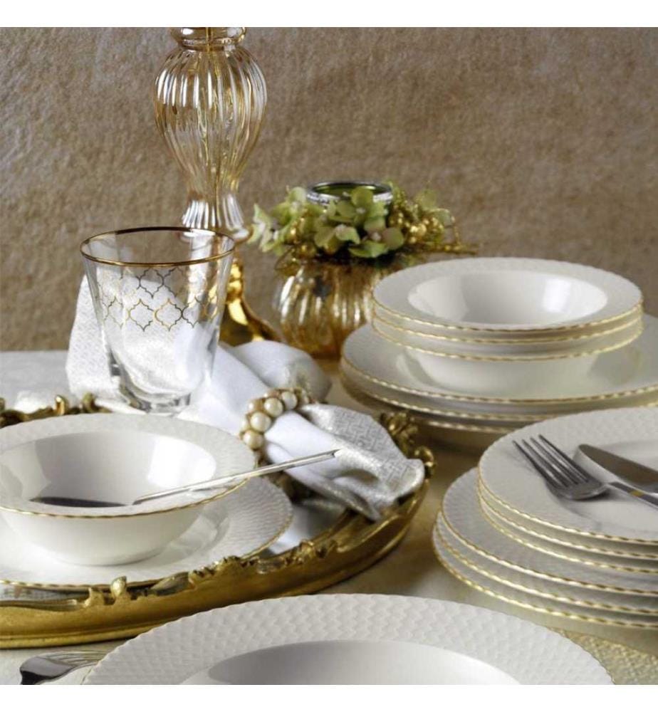 Service de table, 24 pièces, blanc, or, porcelaine