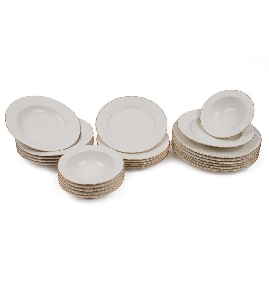 Service de table, 24 pièces, blanc, or, porcelaine