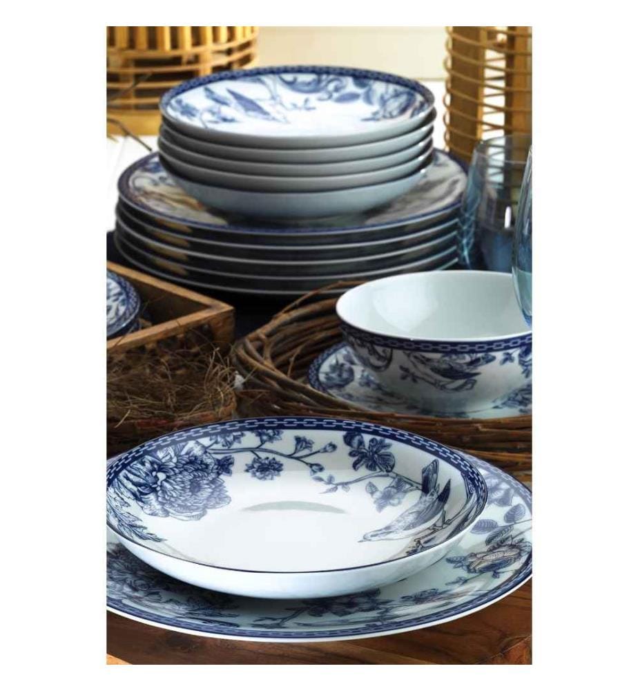 Essservice, 24-teilig, blau, weiss, Porzellan