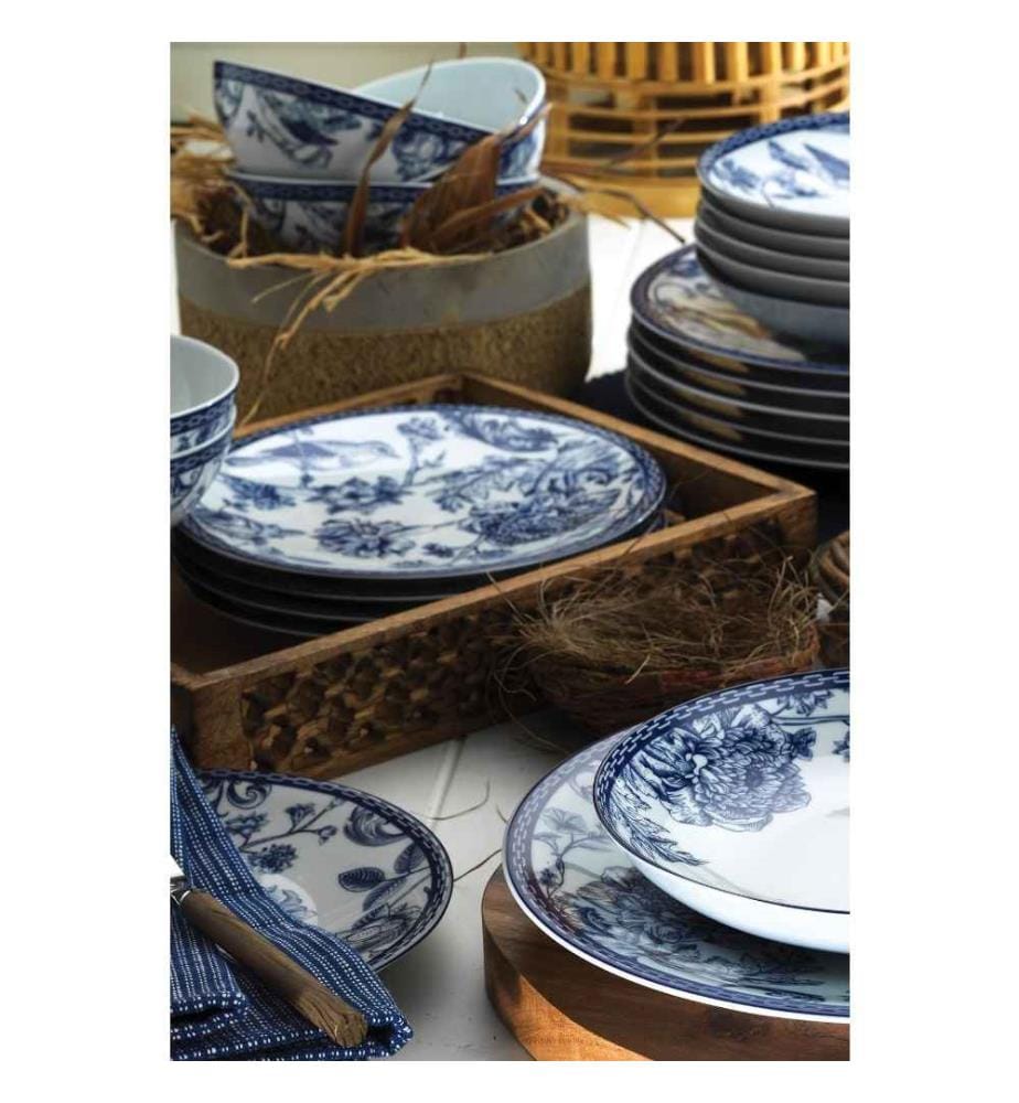 Essservice, 24-teilig, blau, weiss, Porzellan