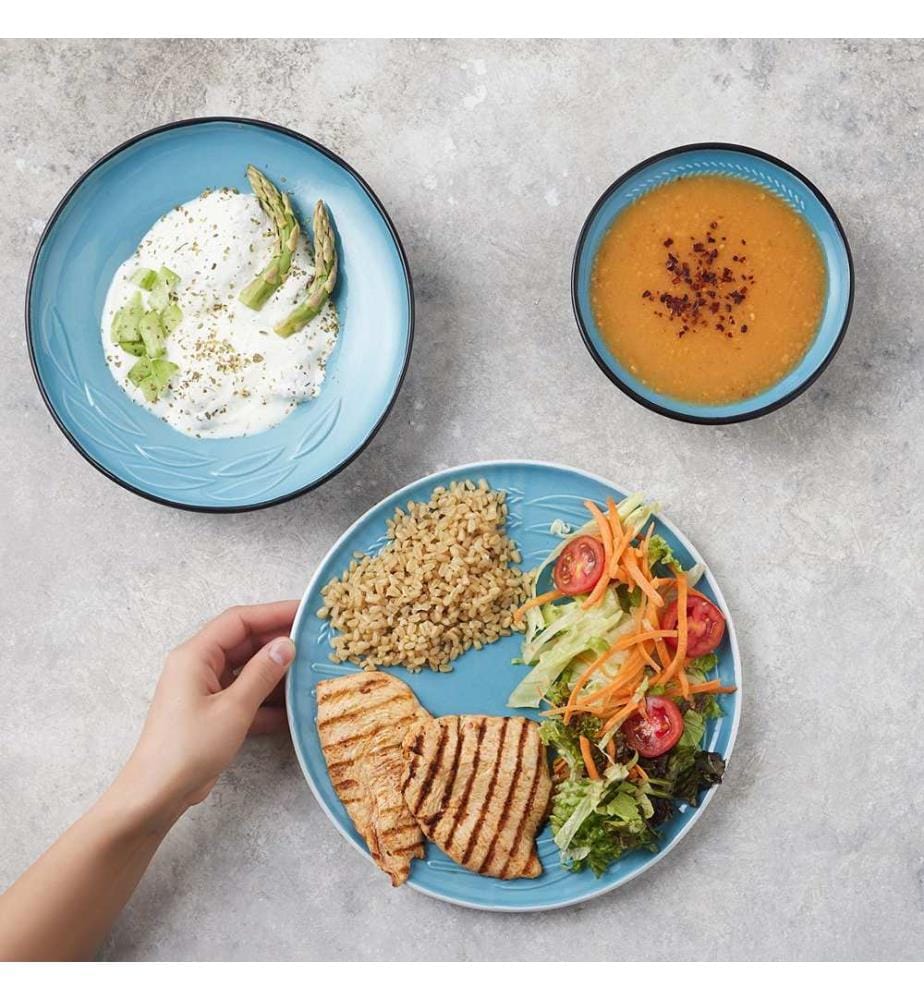 Essservice, 3-teilig, 100 % Porzellan, Blau