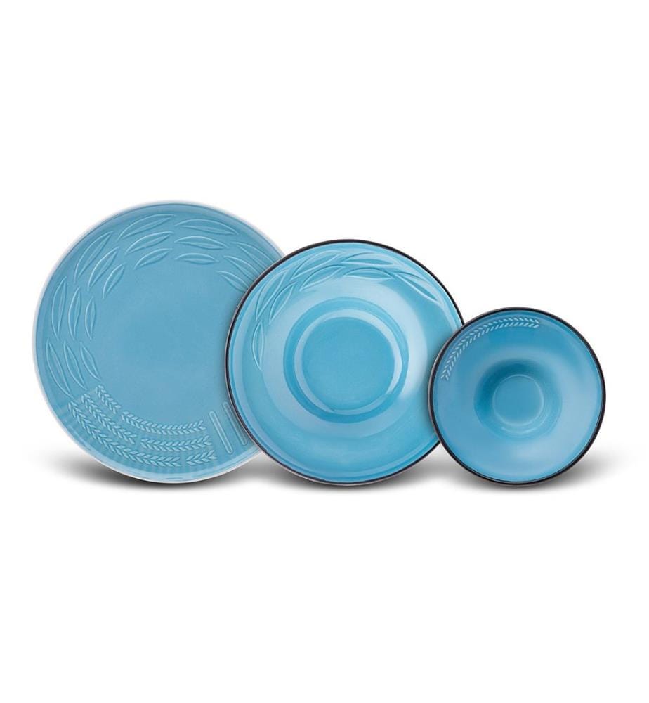 Essservice, 3-teilig, 100 % Porzellan, Blau