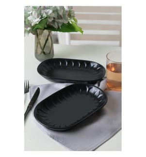 Ensemble de 2 plats, 100 % grès cérame, noir mat