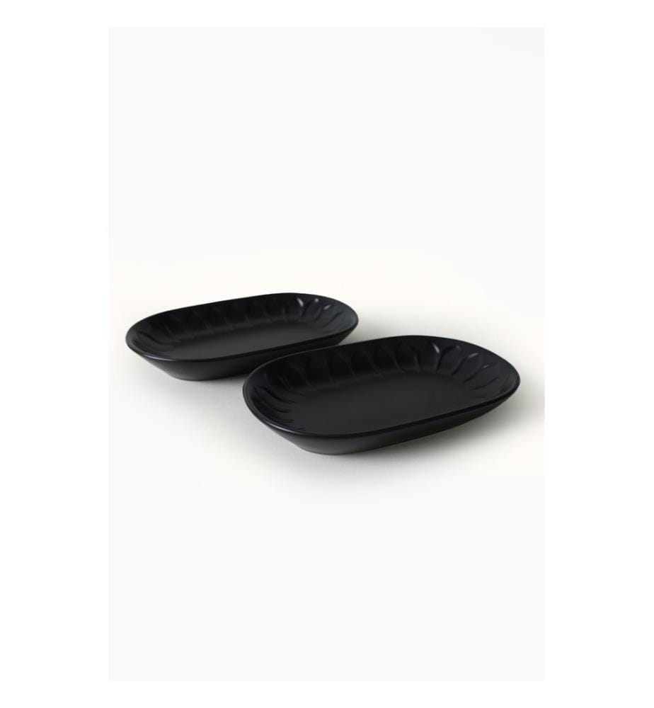 Ensemble de 2 plats, 100 % grès cérame, noir mat