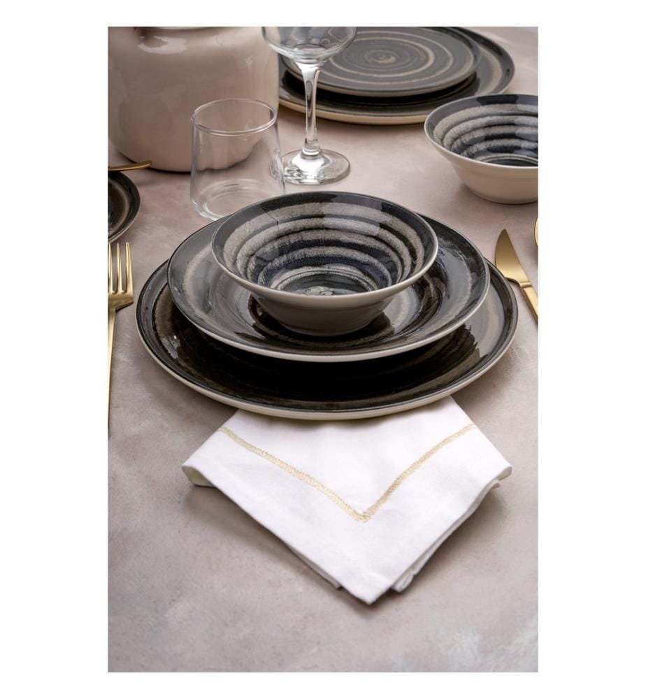 24-teiliges Speiseservice, 100 % Keramik, Dunkelgrün, Schwarz, Braun, Weiss