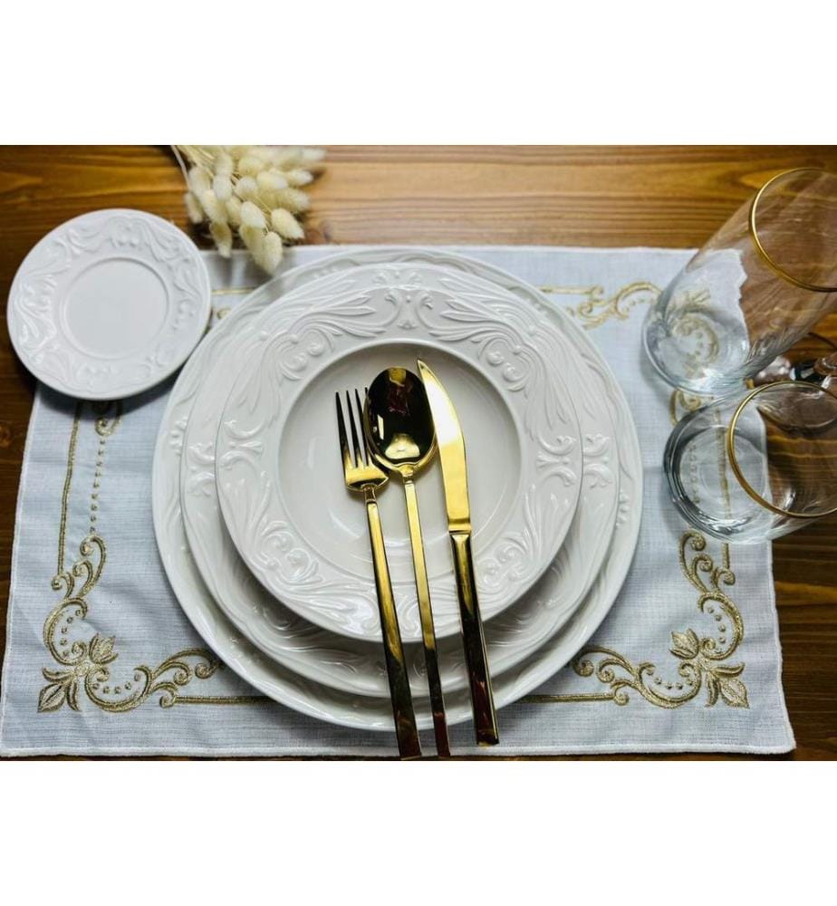 24-teiliges Speiseservice, 100 % Keramik, Creme