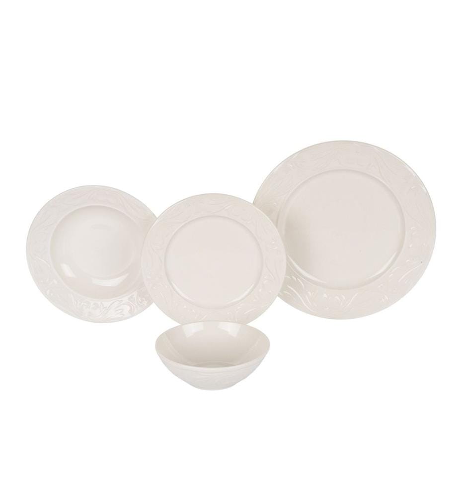 24-teiliges Speiseservice, 100 % Keramik, Creme