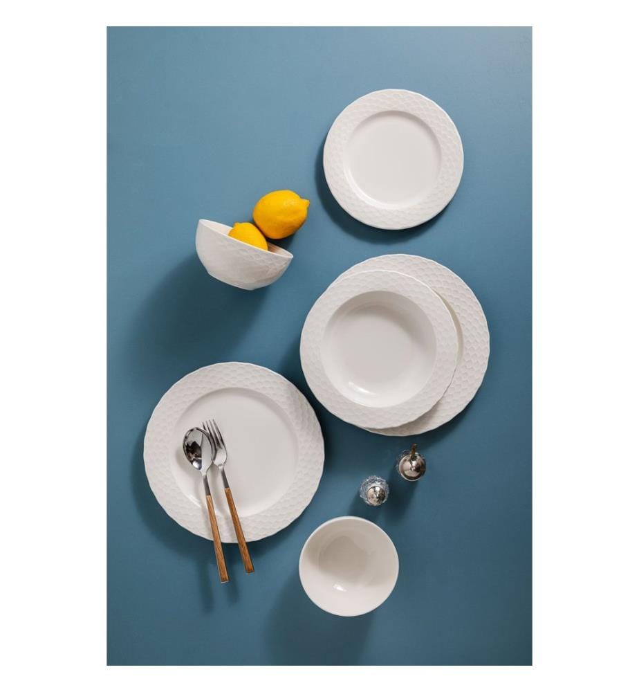 Service de table 24 pièces, 100 % porcelaine, blanc