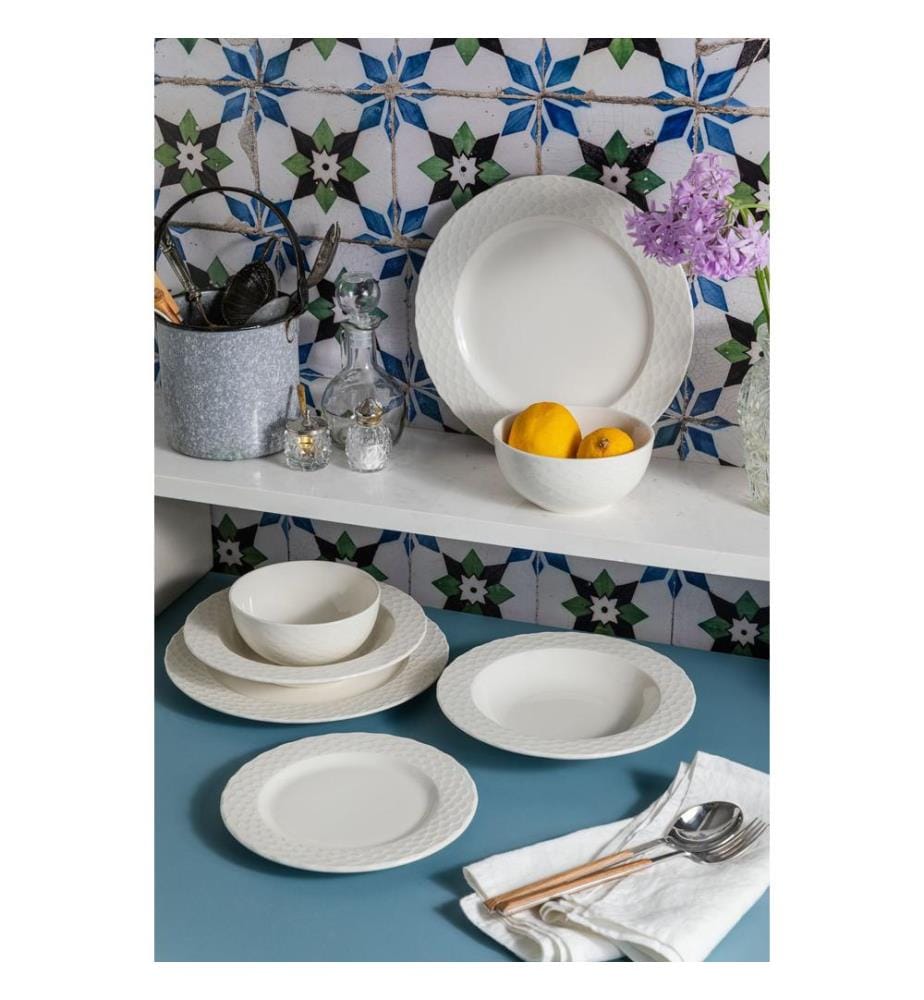 Service de table 24 pièces, 100 % porcelaine, blanc