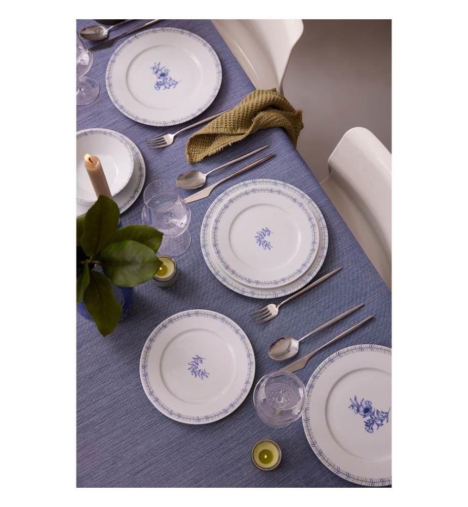 24-teiliges Speiseservice, 100 % Porzellan, Weiss, Blau