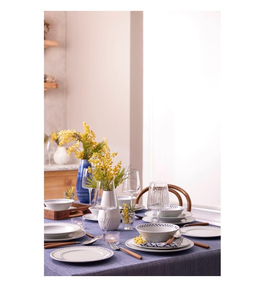 Service de table 24 pièces, 100 % porcelaine, bleu