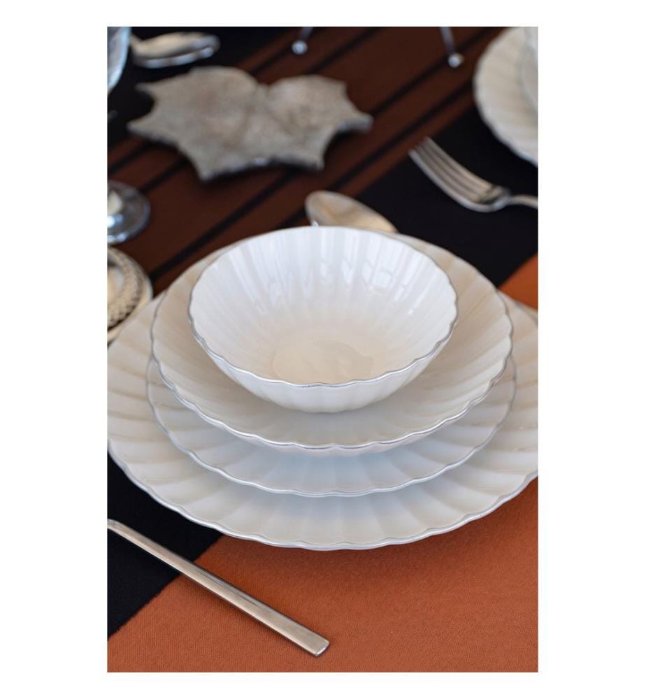 Service de table 24 pièces, 100 % porcelaine, blanc et or