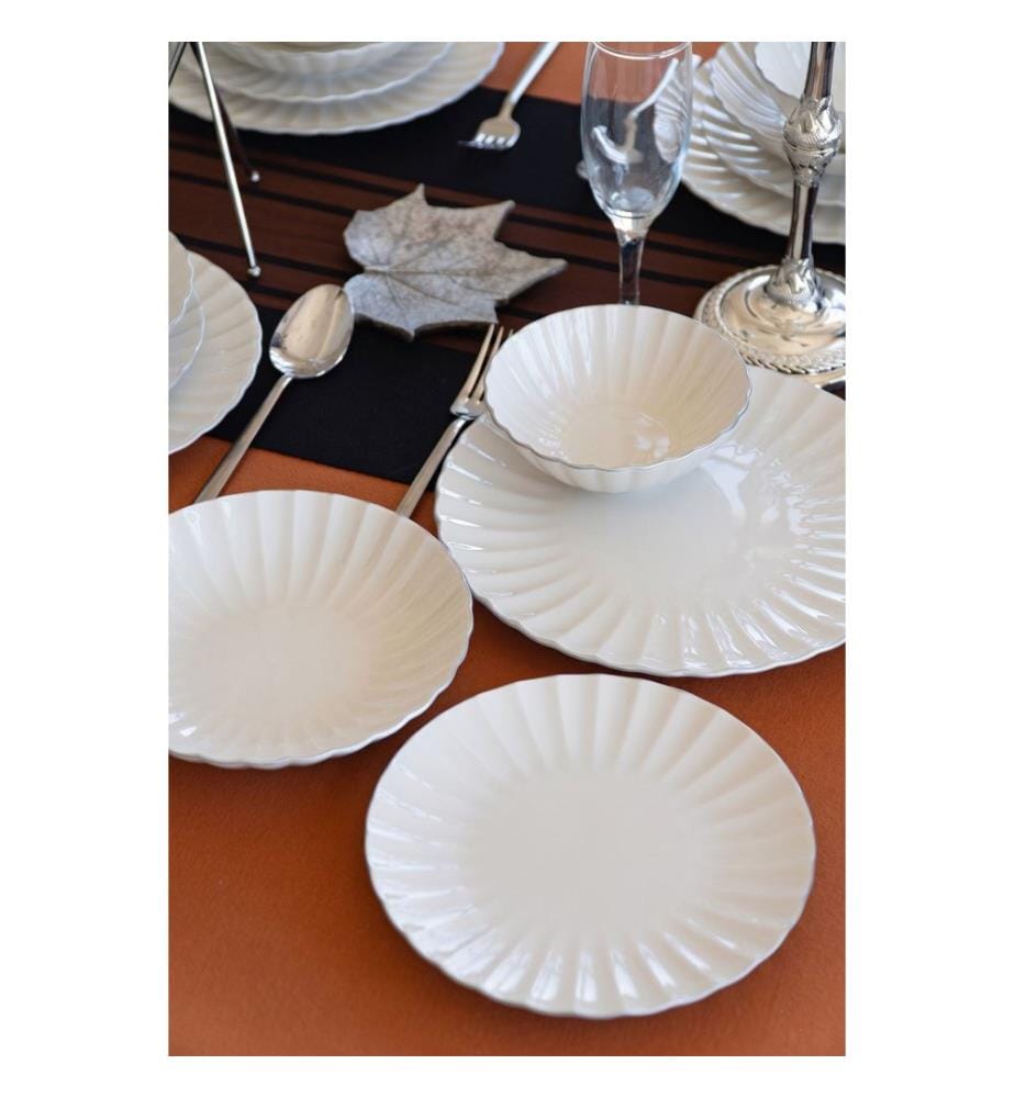 Service de table 24 pièces, 100 % porcelaine, blanc et or