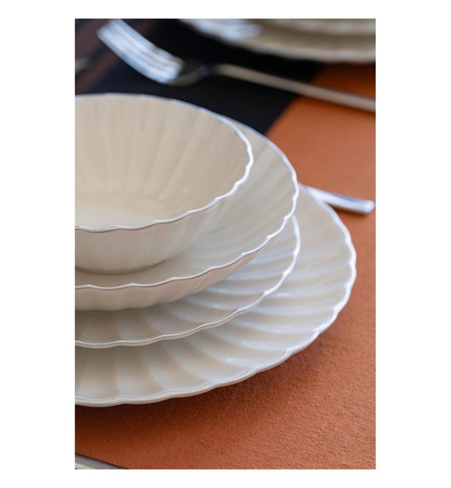 Service de table 24 pièces, 100 % porcelaine, blanc et or