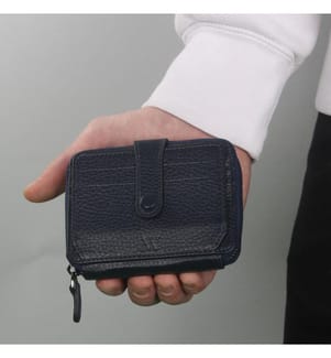 Portefeuille en cuir véritable, bleu marine.