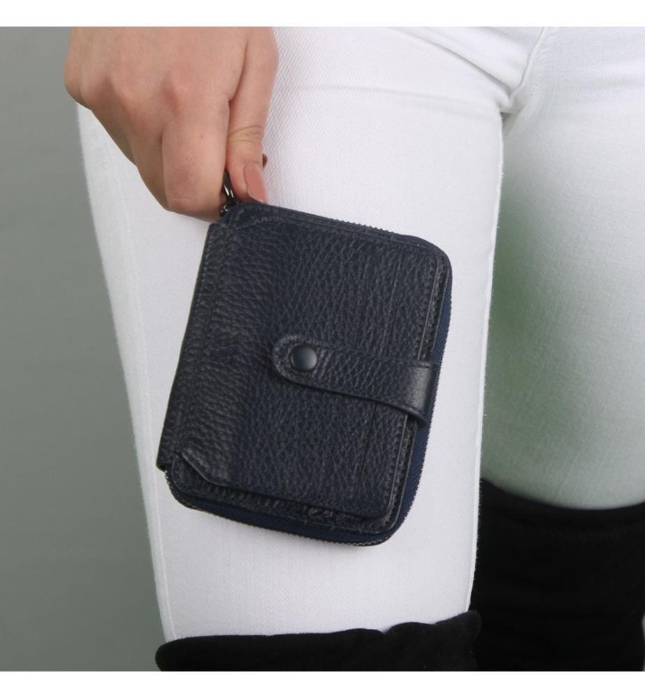 Portefeuille en cuir véritable, bleu marine.