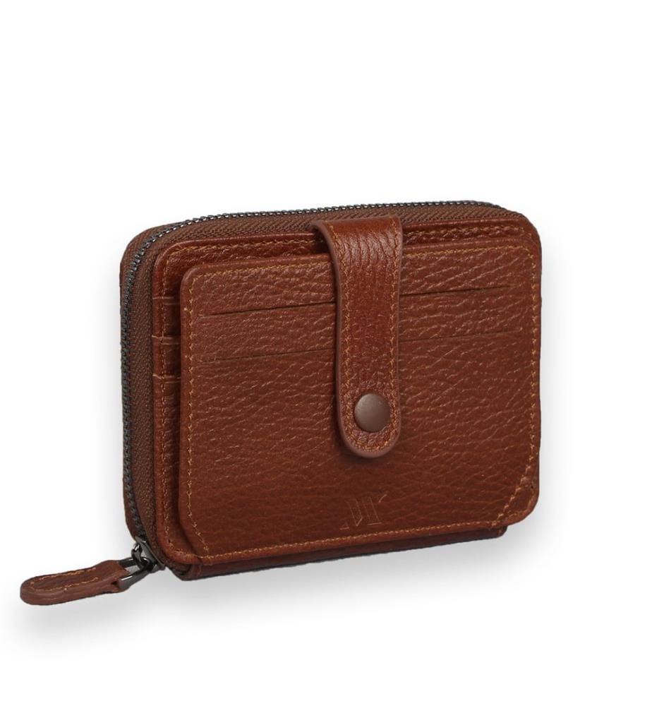 Portefeuille en cuir véritable, couleur fauve.