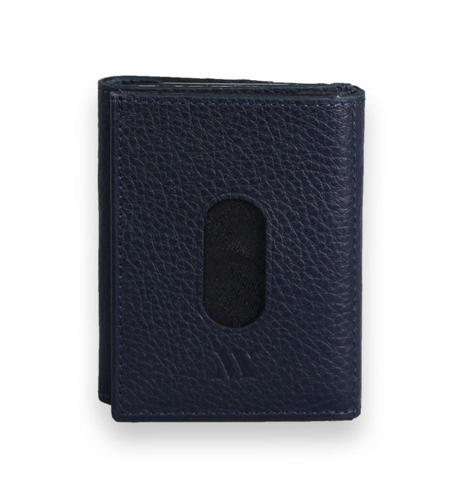 Portefeuille en cuir véritable, bleu marine.