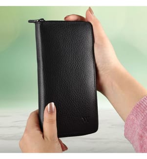Portefeuille en cuir véritable noir.