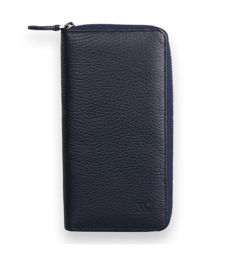 Portefeuille en cuir véritable, bleu marine.