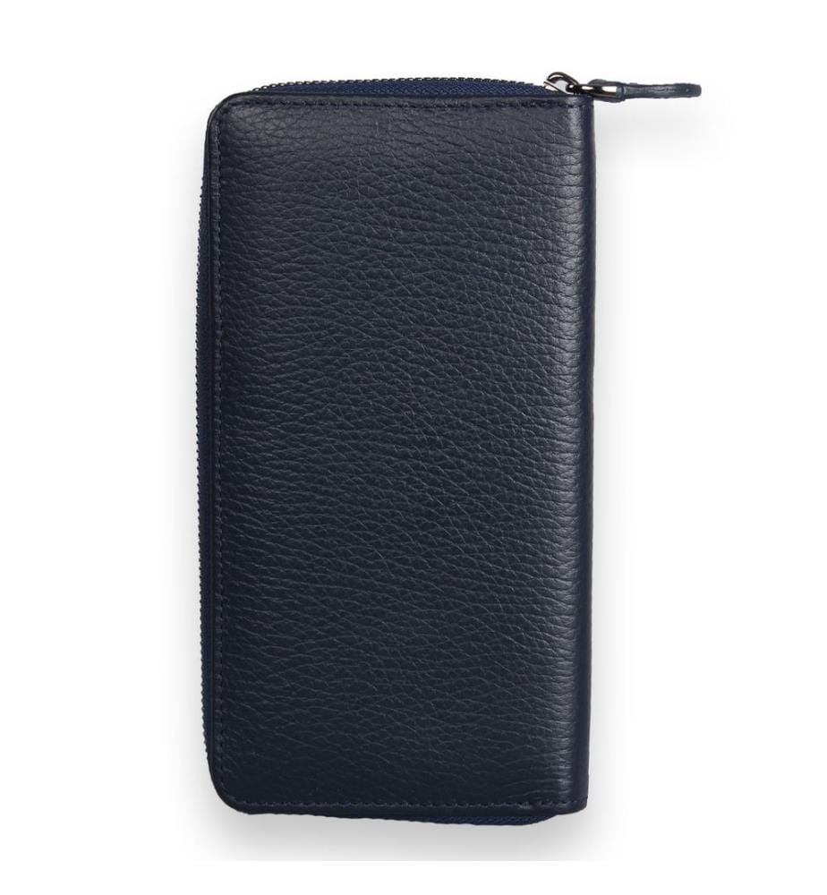 Portefeuille en cuir véritable, bleu marine.
