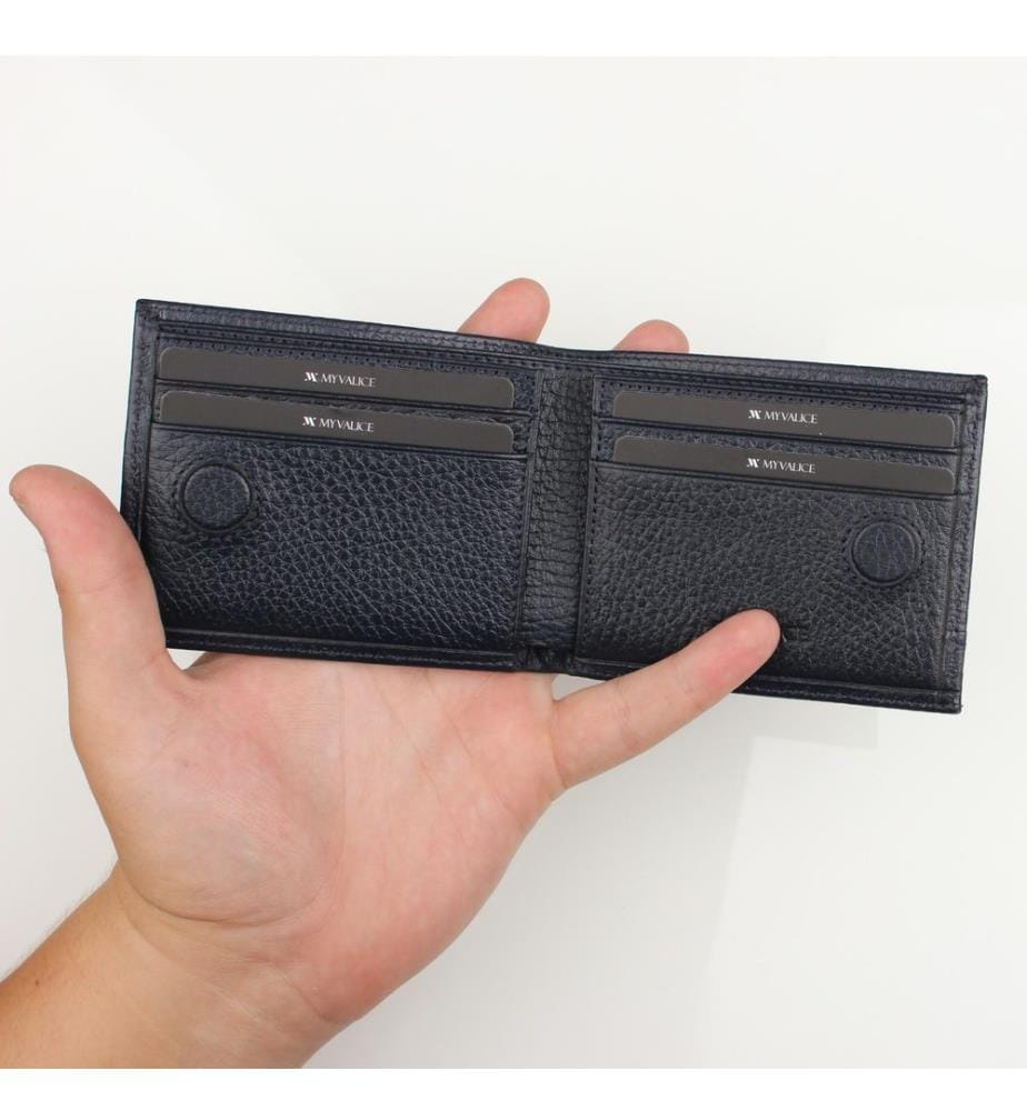 Portefeuille en cuir véritable, bleu marine