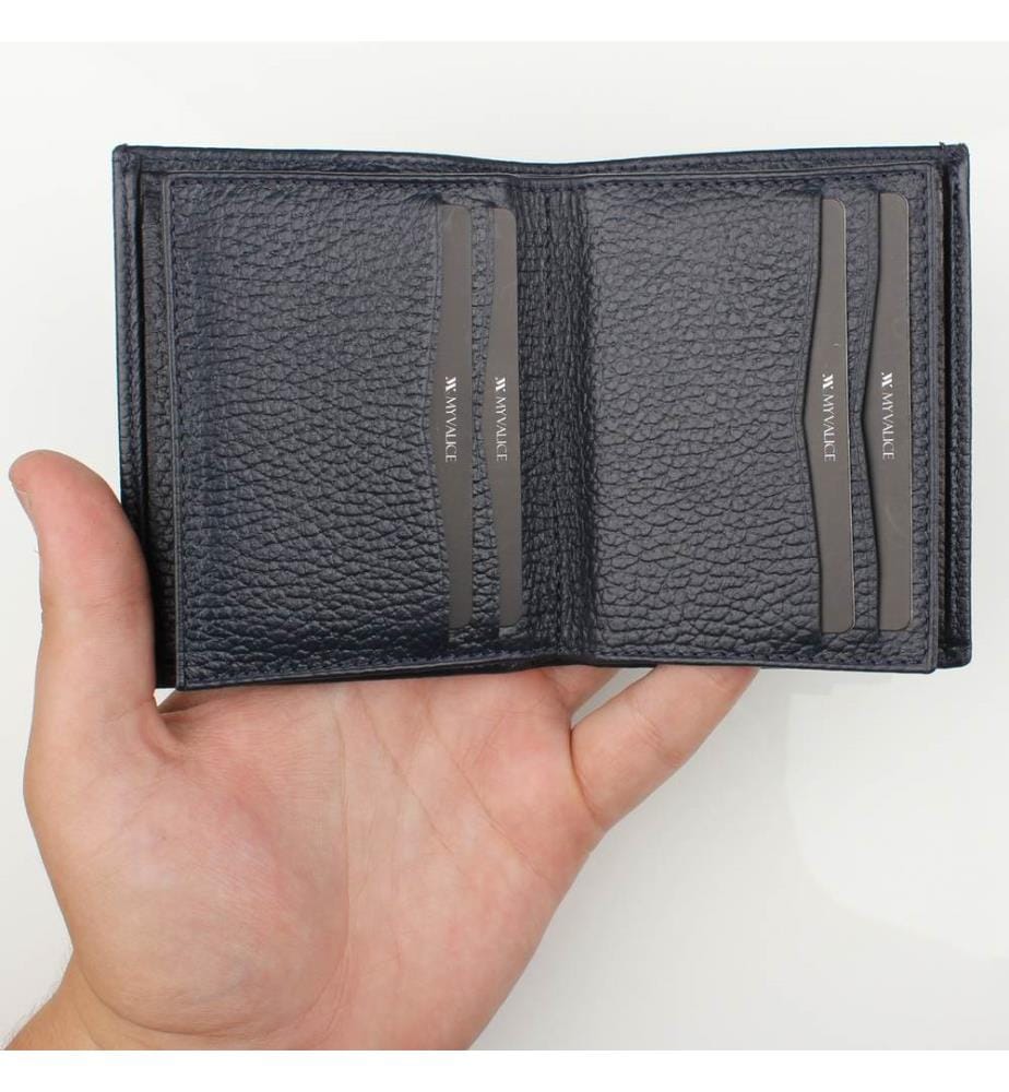 Portefeuille en cuir véritable, bleu marine
