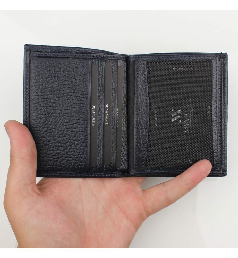Portefeuille en cuir véritable, bleu marine