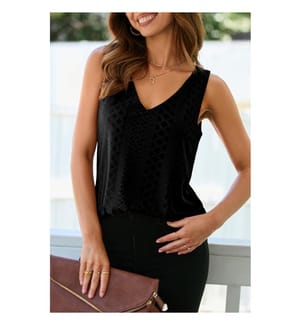 Loose tank top with V-neck and black eyelet knit pattern