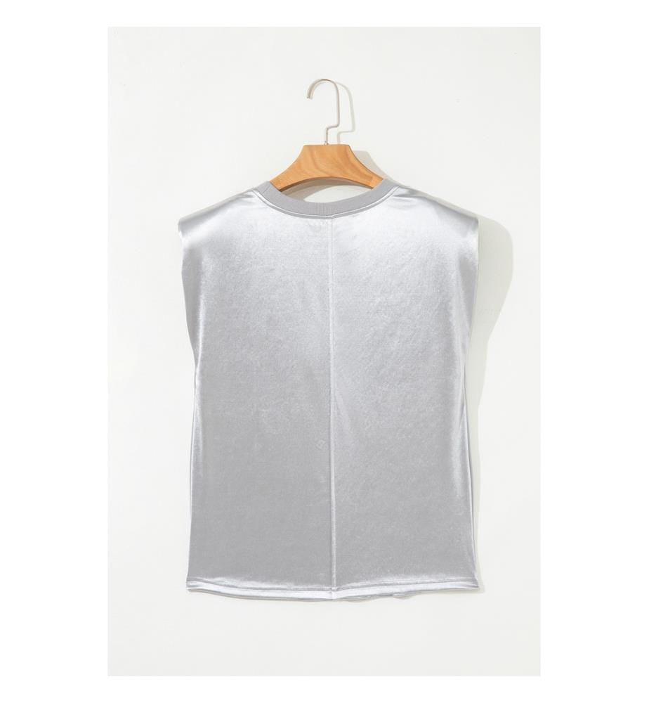 Metallic silver crew-neck tank top