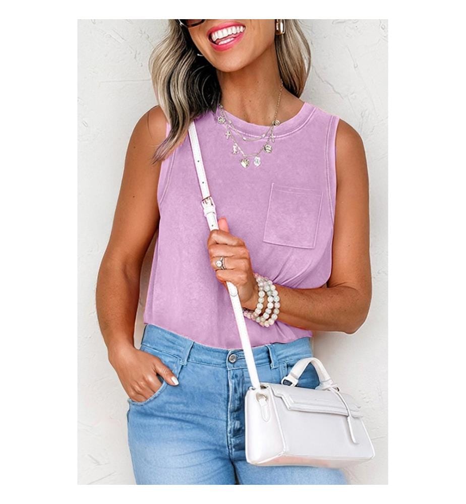 Phalaenopsis mineral washed casual tank top with patch chest pocket