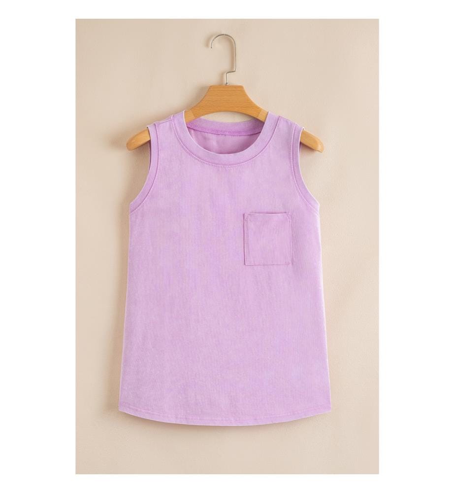 Phalaenopsis mineral washed casual tank top with patch chest pocket
