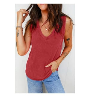 Red Dahlia V-neck tank top, mineral wash
