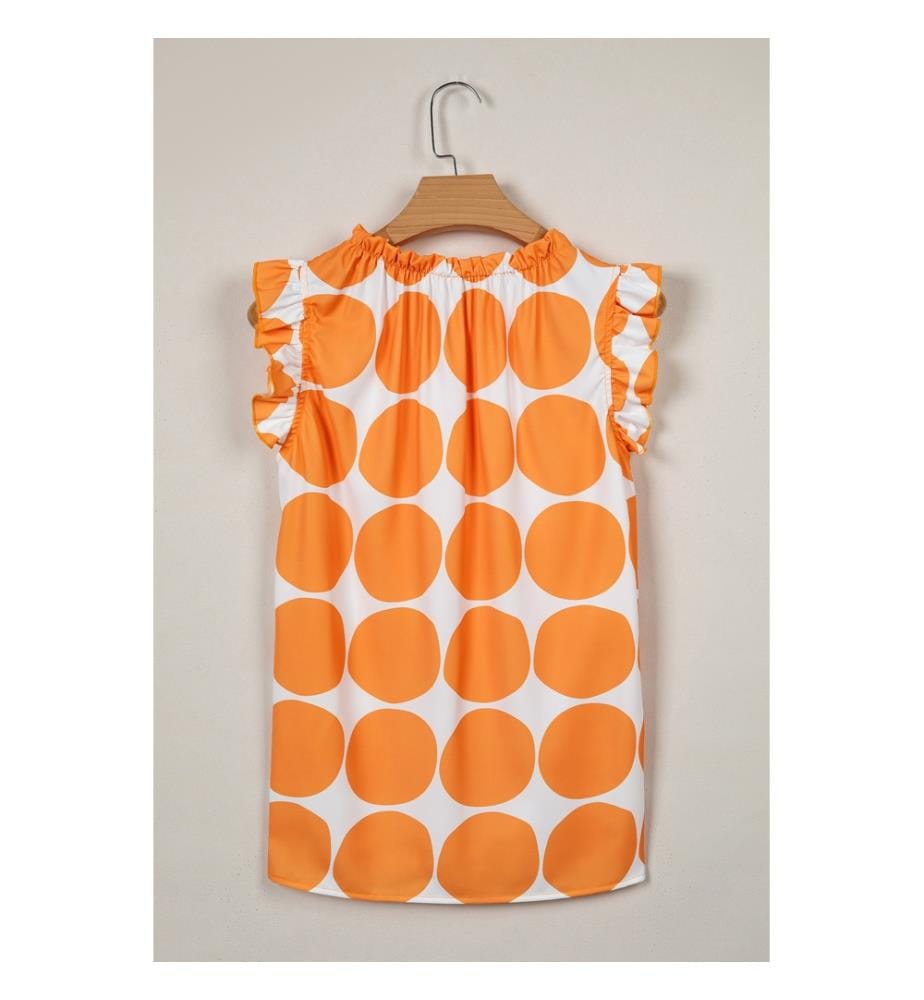 Canottiera gialla a pois con scollo a palloncino arricciato