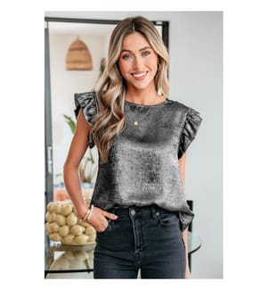 Sleeveless top with round neck and silver metallic ruffles