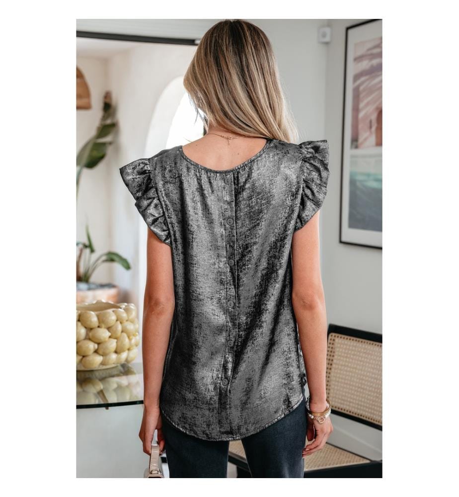 Ärmelloses Top mit Rundhalsausschnitt und silberfarbenen Metallic-Volants