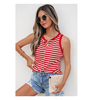 Rib-knit tank top with red stripes