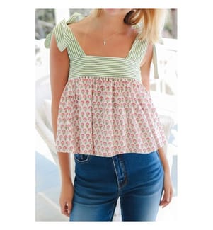 Printed pink babydoll tank top with knotted straps