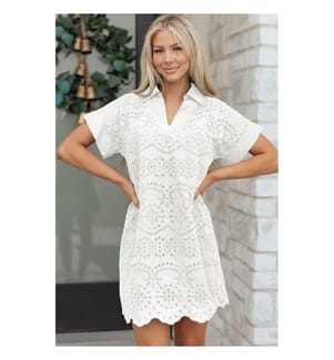 Plain white T-shirt short dress with eyelet embroidery