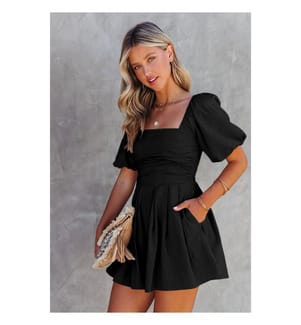 Black Square Neck Playsuit - Black
