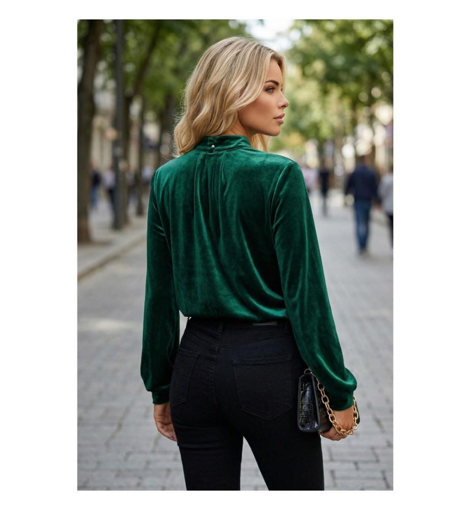 Velvet Long Sleeve Blouse - green
