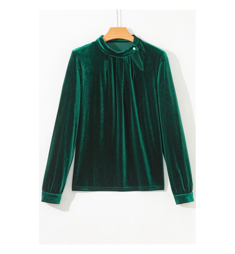 Velvet Long Sleeve Blouse - green