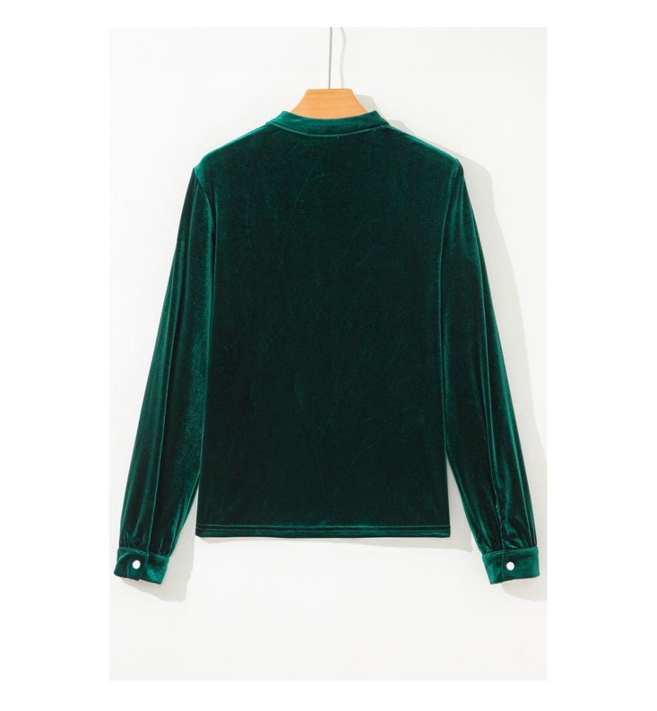 Velvet Long Sleeve Blouse - green
