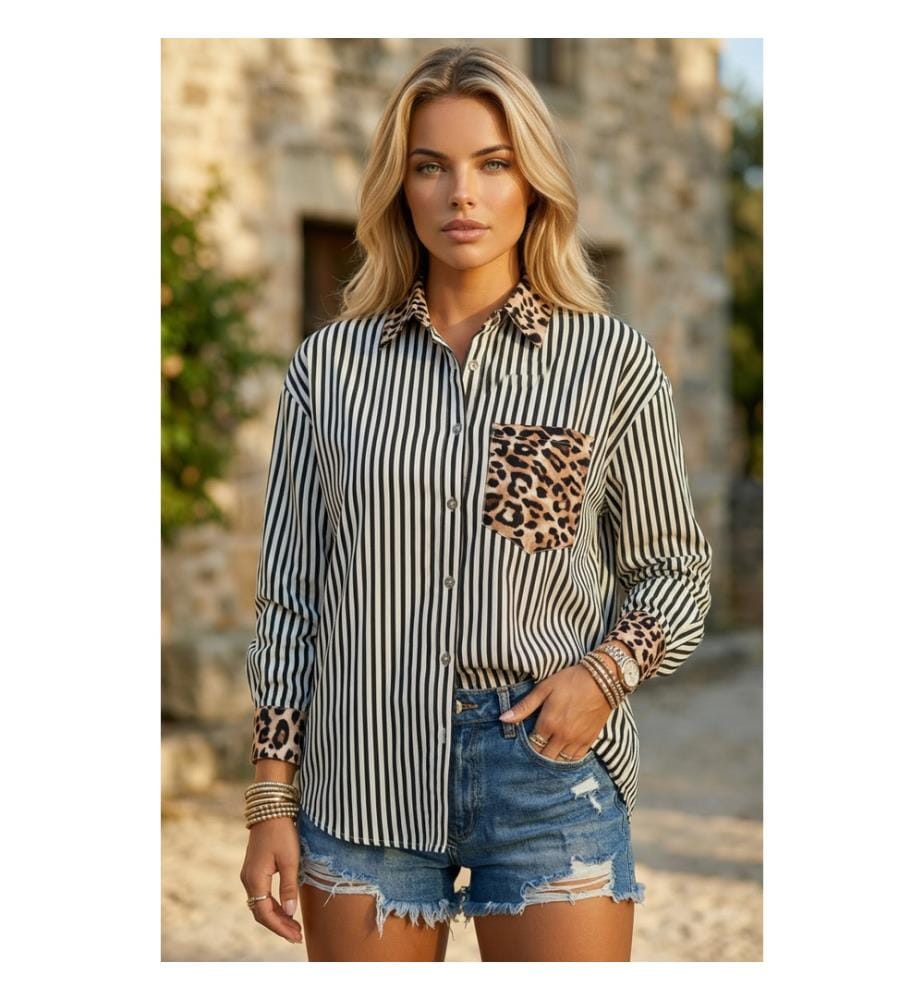 Chemise Boutonnée Imprimé Léopard - Noir