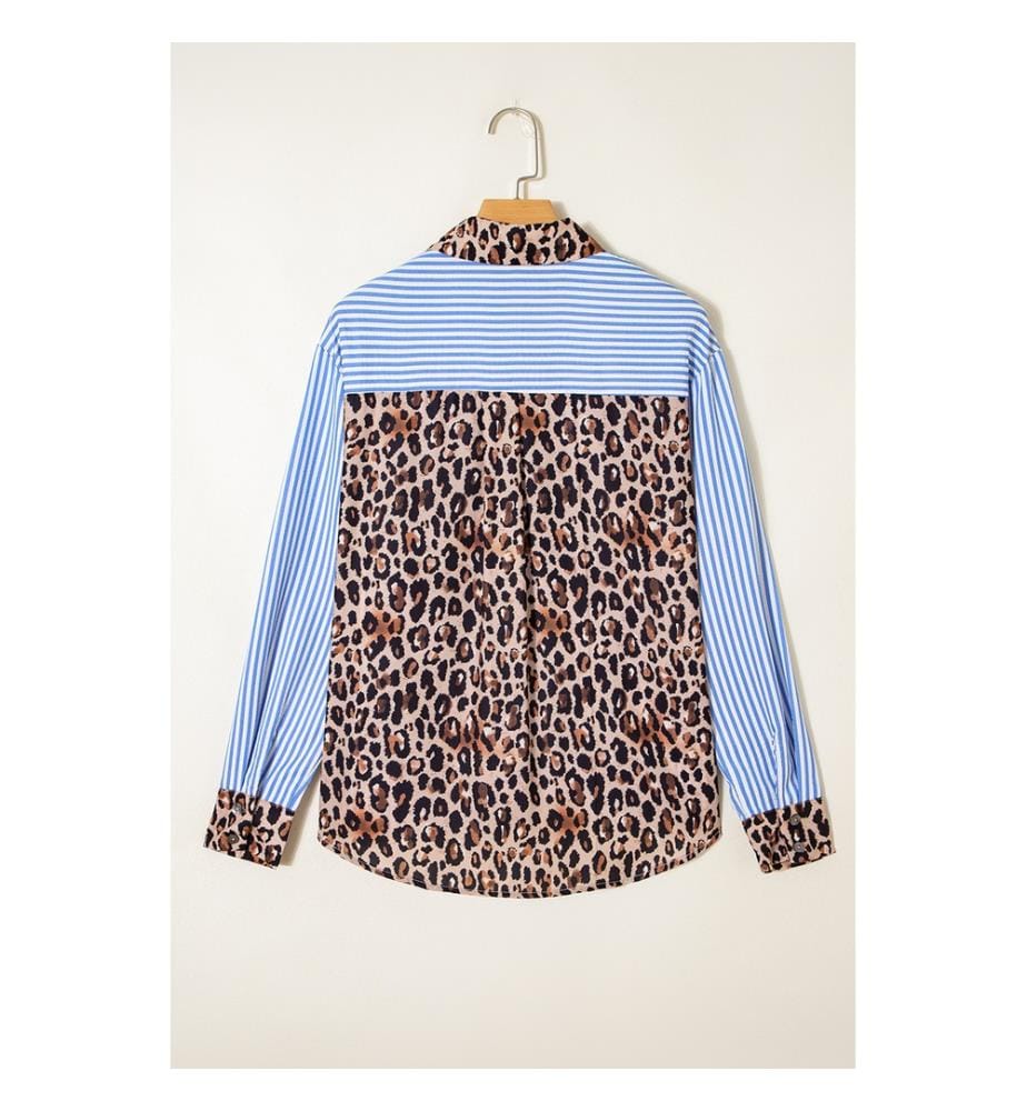 Chemise Boutonnée Imprimé Léopard - Bleu