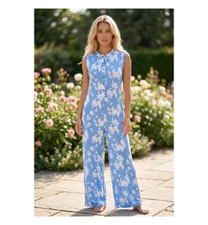 Forget-Me-Not Floral Print Half-Button Sleeveless Playsuit - Forget-Me-Not